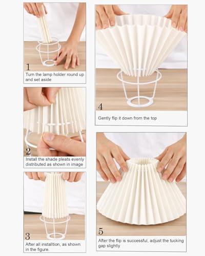 Image of Homesake Wood Grain Pattern Small Table Lamp, Desk Light, Wooden Bedroom Lamps for Nightstand, Scalloped Lamp Shade Table Lamps Small Spaces, Bedroom, Living Room, Taper Cone, (Pleated Khadi)
