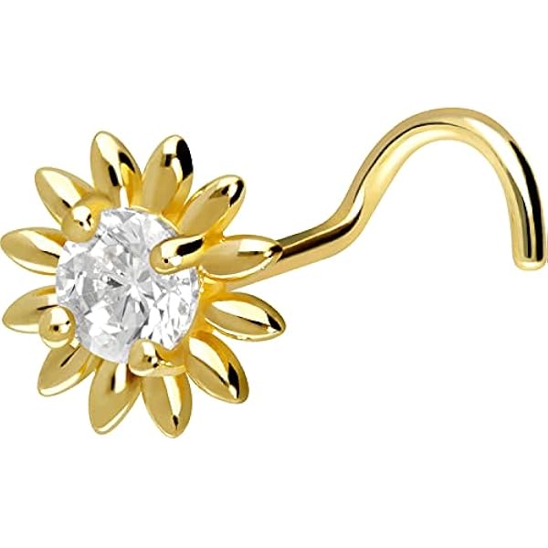 PIERCINGLINE 750 Gold Nose Piercing Spiral 18 Carat Crystal Flower