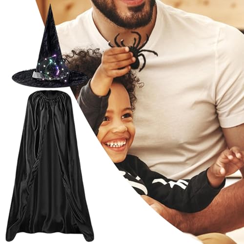 Conjunto de capa de Halloween, capa de bruxa de Halloween - Capa de bruxa com capa de mago - Trajes