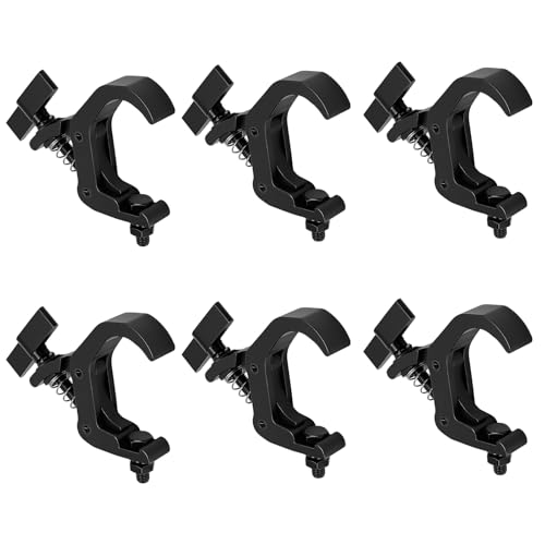 MUKLEI 6 PCS Truss Clamp Stage Light Clamps, Professional 1.57-2.36 Inch Black Aluminum Alloy Truss Clamp for Moving Head Stage lighting Fixtures, Fit for 40-60mm OD Tube/Pipe,132lb Load Capacity