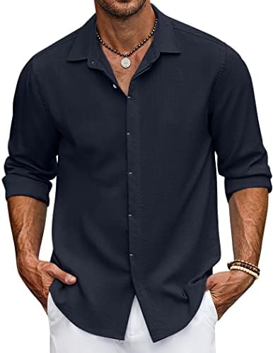 COOFANDY Camisa masculina casual de manga comprida com botões par...