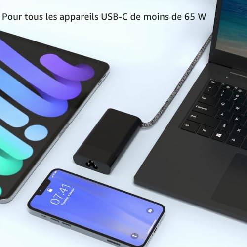 Chargeur USB C 65W PC Compatible avec HP EliteBook X Flip/Ultra G1i 14'' – vue 4