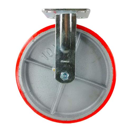 Casters 10" x 2" Polyurethane on Cast Iron Red - (Rigid) for Furniture, Workbench, Carts, Toolbox