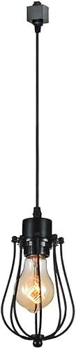 Miniatura 33 de Kiven H-System - Lámpara colgante de pista, estilo retro, diseño de loft vintage, lámpara de techo colgante de jaula de cesta negra, accesorio de 3