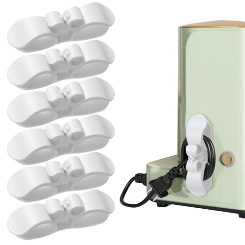 Tyqour Lot de 6 organiseurs de câbles pour appareils - Blanc - Enrouleur de câble - Auto-adhésif - Organisateur de câbles pour ustensiles de cuisine - Enrouleur de câble pour mixeur et cuiseur à riz