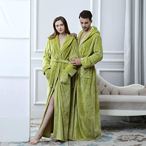Flygo Womens Fuzzy Plush Long Hooded Robe Full Length Flannel Fleece Bathrobe Warm Housecoat (X-Large, Green) #TOP3
