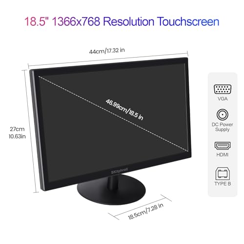 Image of SKitphrati 18.5 Inch Touchscreen Monitor HD 1366x768, VESA Wall Mountable, 10-Points Computer Touch Screen PC Display with Type-B HDMI VGA Port, 75Hz Desktop Touch Display, Black