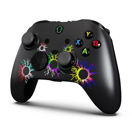 gamtooy RGB LED Switch Controller, Wireless Pro controller for Switch/Lite/OLED with Programmable Buttons, Turbo Function, Wake up, Gyros, Vibration and Screenshot (Black-Sun)