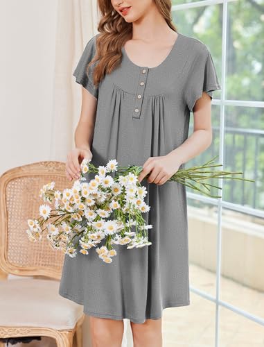 Image of Ekouaer House Dress for Women with Pockets Short Sleeve Moo Moos Plus Size Nightgowns Floral Print Mumu Dresses