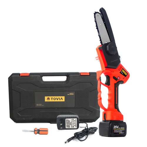 Cordless Mini Chainsaw, T Tovia 5 Inch Handheld Electric Chain Saw W/ 25V 2.0Ah Lithium Battery And Charger For Wood Cutting, Farming, Gardening, Tree Branch Trimming #TOP23