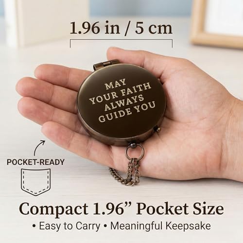 Baptism Gifts for Boys – Confirmation & First Communion Compass Gift – Catholic Christian Brass Pocket Compass with Scripture – Religious Keepsake for Christening – Gift for Godson, Son, or Grandson