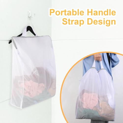 Simarro 2Pcs Mesh Laundry Nets with Zips, White Reusable Travel Laundry Bags with Handle for Delicate Items, Home, Dorm, Hotel, Travel Use (Fine Mesh) - Image 3
