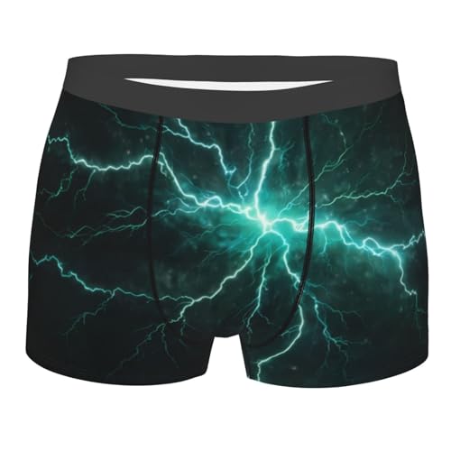 Green Lightning Flash Print Underwear For Men Comfy Cozy Holiday Boxer Briefs