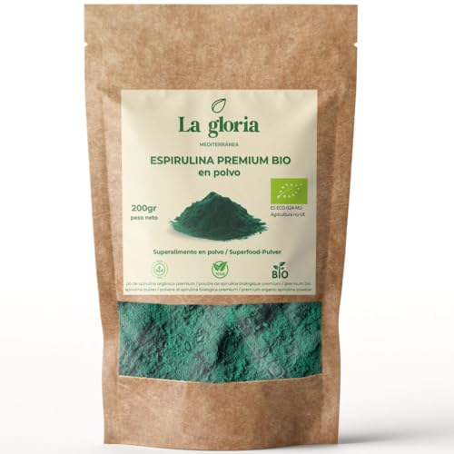 Espirulina Ecológica en Polvo 100% Pura. Superalimento Natural Rico en Proteínas, Hierro y Clorofila. Vegano y Sin Aditivos – 200g. La Gloria Mediterránea