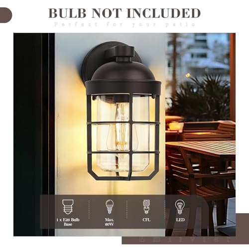 Image of Emliviar 2 Packs Outdoor Wall Lamps, Patio Wall Lighting Waterproof with Clear Tempered Glass, Vintage Exterior Lights in Oil Rubbed Bronze Finish, GE255BL-2PK ORB