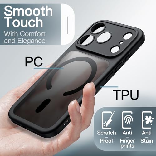 Image of JETech Magnetic Case for iPhone 17 Pro 6.3-Inch Compatible with MagSafe, Camera Lens Full Protection, Translucent Matte Back Slim Minimalist Shockproof Phone Cover (Black)