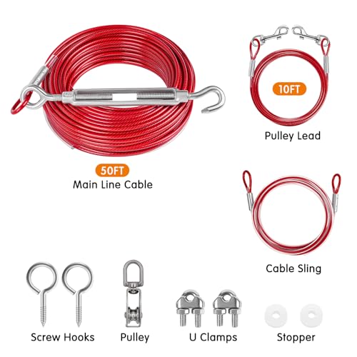 image for XiaZ 50FT Dog Trolley System, Dog Tie Out Cable for Dogs Up to 120lbs,