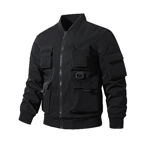 Dark Jacket for Men - Bomber Jacket Men, Multi-pocket Cargo, Techwear Tactical Jacket, Vintage Baseball Jacket
