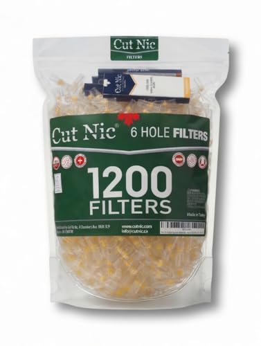 Cut Nic 6 Hole Cigarette Filters 1200 Pack - 4 Travel Cases - BPA Free, Fits Regular & King Size, 8mm