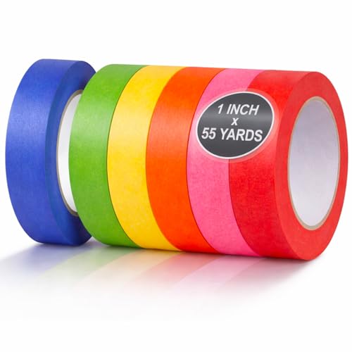 SWRT Colored Masking Tape 1 Inch x 55 yds 6 Rolls Rainbow Colors