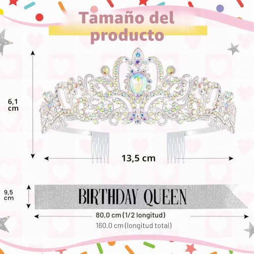 Miniatura 4 de Bingtoo Corona Y Faja De Gafas De Sol De Cumpleaños Para Mujer, Tiara Y Faja De Diamantes De Imitación De Cumpleaños, Decoraciones De Cumpleaños, Corona Cumpleaños