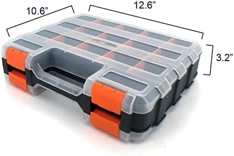 Double Side Tool Storage Box with Removable Plastic Partition, Hardware Box Storage, 34-Compartments, Excellent for Screws, Nuts, Small Parts, Black/Orange - Image 3