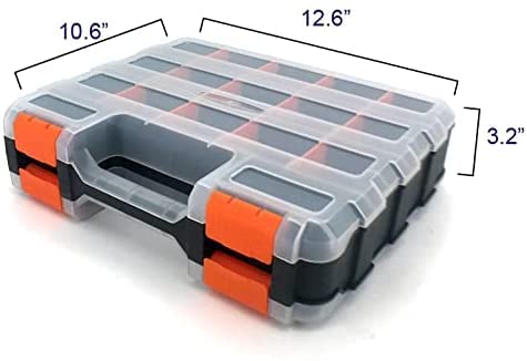 Double Side Tool Storage Box with Removable Plastic Partition, Hardware Box Storage, 34-Compartments, Excellent for Screws, Nuts, Small Parts, Black/Orange 2 Double Side Tool Storage Box with Removable Plastic Partition, Hardware Box Storage, 34-Compartments, Excellent for Screws, Nuts, Small Parts, Black/Orange - Image 2