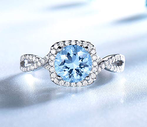 Bague collier halo ronde scintillant topaze bleu ciel parure femme argent 925 - 4