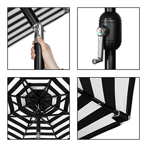 Paranta 9 Feet Outdoor Patio Umbrella With 40 Solar Led Lights, Button Tilt And Crank, 8 Ribs Patio Umbrella, Black And White Stripes #TOP4