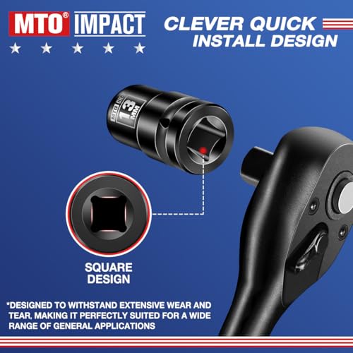 Image of MTO 1 /2 inch Drive 13mm Shallow Impact Socket, 6-Point Metric Socket for Automotive Maintaince, CR-V Steel Meets ANSI Standards