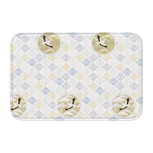 玄関マット 花菱と鶴 バスマット 室内 屋外 足拭きマット カーペット おしゃれ 北欧 滑り止め付き 洗える ベットルーム 浴室 台所 寝室 業務用 家庭用 40×60cm