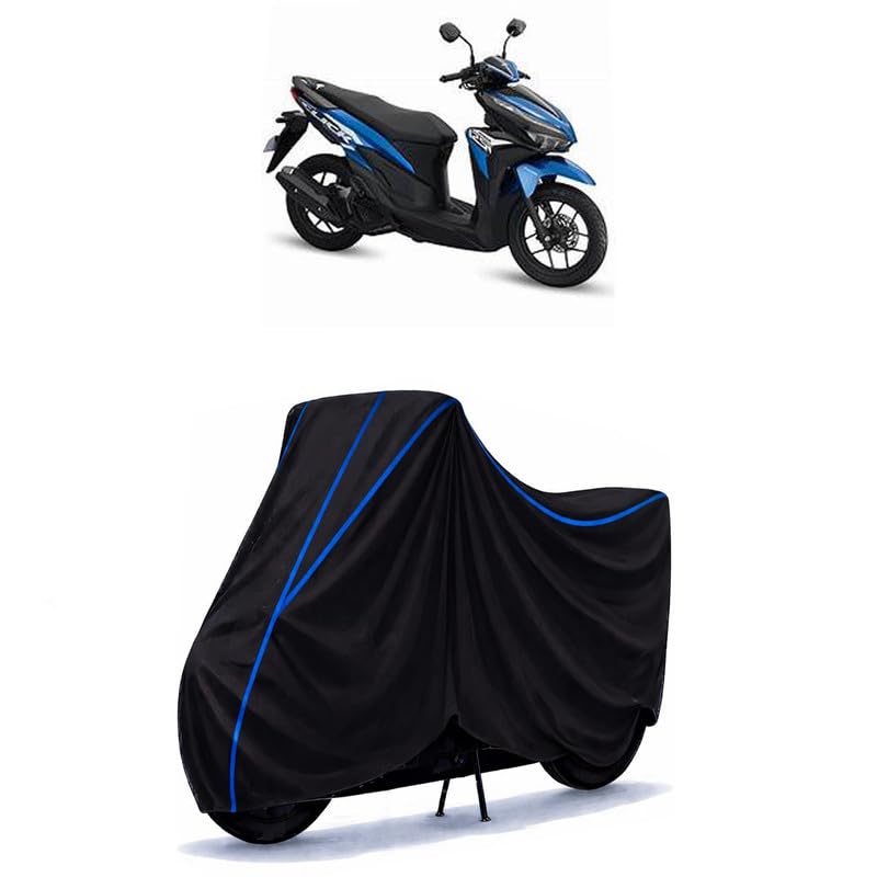 Image of Scooty Cover Water Resistant for Click 150 Disc | Universal Scooter & Bike Cover | Heavy Duty UV Dust, Rain & Scratch Protection | Elastic Fit All Weather Indoor Outdoor | Black with Blue Piping