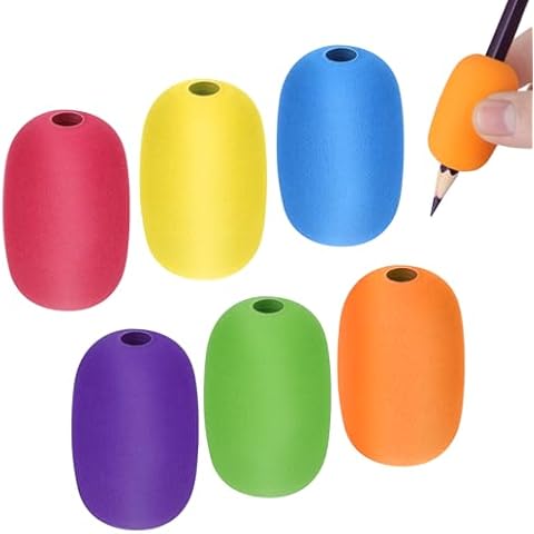 DSLSQD 6 Pieces Pencil Grips, Egg Pen Pencil Holder Handwriting Grips Pen Stylus Foam Grips Writing Aid Soft Cushioned Foam for Handwriting Drawing Preschool Supplies Right or Left Hand Use Cover