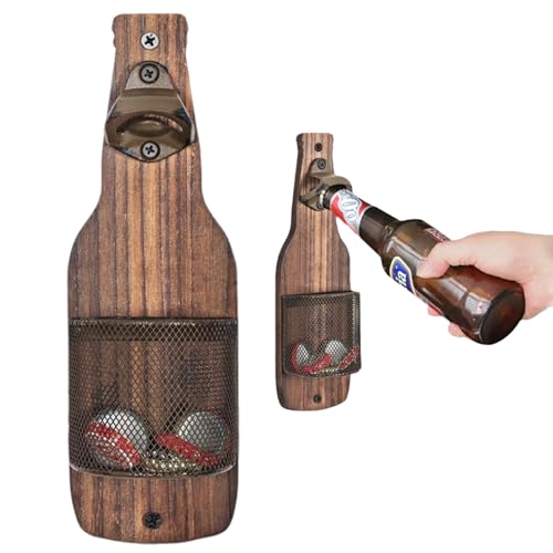 Hunwutef Magnetischer Flaschenöffner Wand Flaschenöffner Wand Wandflaschenöffner mit Auffangbehälter Bieröffner Wand mit Kronkorken Sammler Bier Geschenke für Outdoor Bar Küche Terrasse