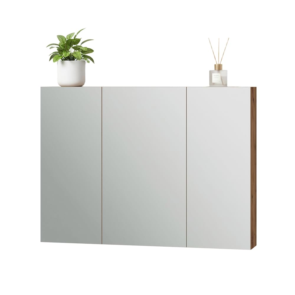 Vicco Szafka z lustrem w łazience "Lotta", Dąb, 99.7 x 73.2 cm | z 3 drzwiami, pour montage mural avec miroir intégré et espaces de rangement