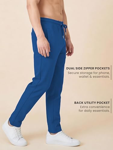 Image of Clans & Hans Men's 100% Pure Cotton Regular Fit Mid Rise Track Pant with Zipper Side Pockets and Back Pocket | Casual Gym Jogging Lounge Wear