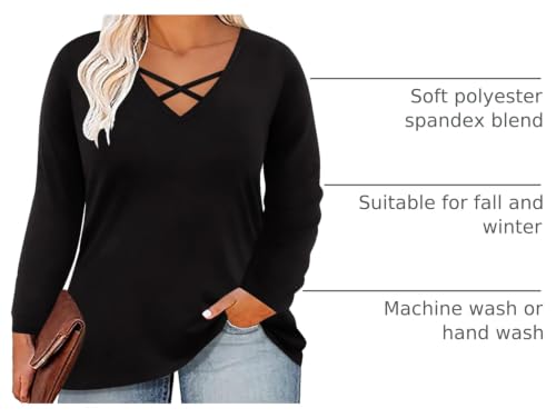 Image of CARCOS Plus Size Tops for Women Long Sleeve Fall Tunic Color Block Camo /Plaid /Leopard /Fall Blouse Crewneck Tshirt XL-5XL