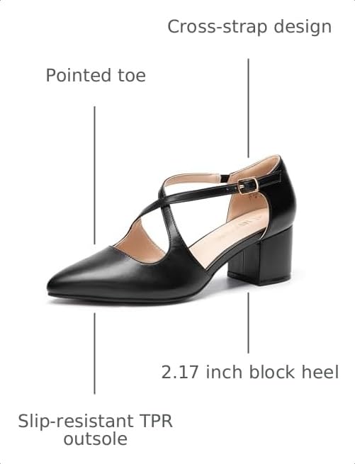 Image of DREAM PAIRS Women's Chunky Heels Dress Pumps Closed Pointed Toe Comfort Cross Strap Block Heel Shoes for Party Dance Wedding