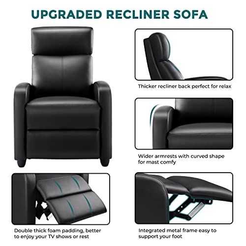 Recliner Chair, Living Room Chairs Massage Recliner Chairs Adjustable Theater Chairs Padded Seat Backrest Pu Leather Winback Single Sofa Modern Recliner Chair Bedroom Chair For Adults (Black) #TOP5