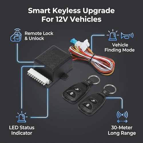 Shkalacar 12V Universal Auto Zentralverriegelung,Zentralverriegelung Türschloss Fahrzeug Schlüsselloses Zugangssystem,mit 2 Fernbedienung