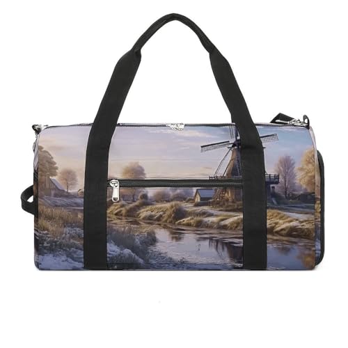 Sac de gym de voyage à fermeture éclair et compartiments imprimé moulin à vent