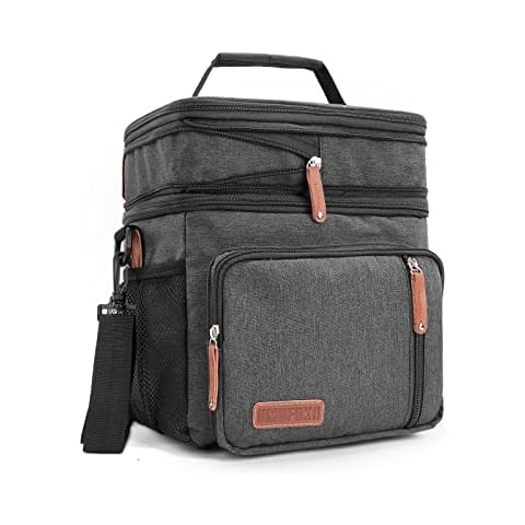 UMUFUKA Men's Double/Women's Compartment Lunch bag, Insulated Lunch Cooler Tote 2 Roomy Large Reusable Water-resistant Lunch box (black) Cover