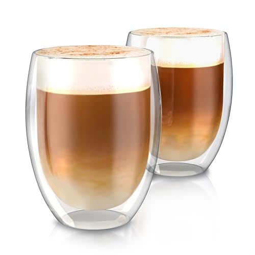 Arendo - doppelwandige Trinkgläser 350ml - Latte Macchiato Cappuccino Tee - 2er Set – Doppelwandglas - Thermotassen - spülmaschinengeeignet - mikrowellengeeignet - Teetasse Kaffeetasse - Thermogläser