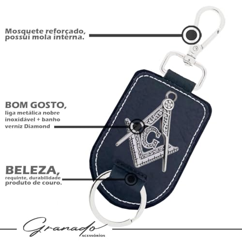 GRANADO ACESSÓRIOS, Chaveiro de Couro Maçonaria com Costura Branca e Fecho Premium - AM