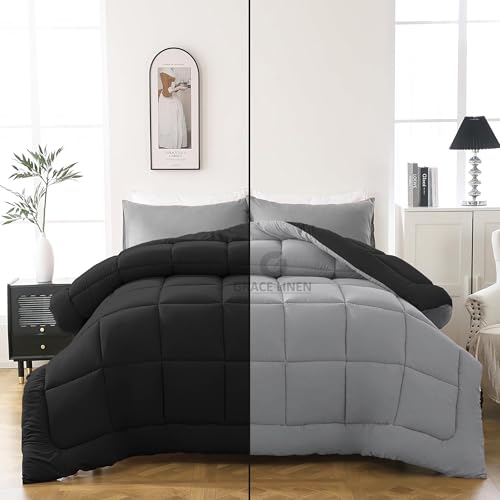 Image of 600 GSM Heavy Winter Comforter Single Size 60 inchX90 inch - 600 GSM Winter Blanket Comforter /Rajai /Duvet Microfiber Super Soft Fluffy Single Size - Black /Silver Grey Color