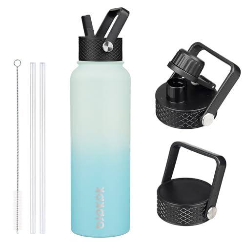 Image of BJPKPK Insulated Water Bottles with Straw Lid, 40oz Stainless Steel Water Bottles with 3 Lids, BPA Free Leakproof Thermo, Tumblers, Cups for Sports, Gym- Mint