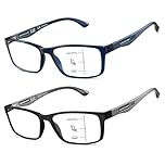 Missfive 2 Pack Lightweight Varifocal Reading Glasses TR90 Progressive Glasses Men, Blue Light Blocking Multifocus Eyeglasses, 2.5x
