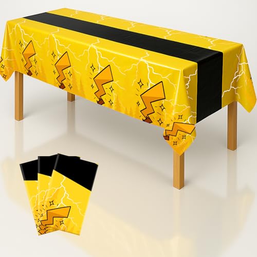 Image of 3-Pack Yellow Cartoon Plastic Birthday Tablecloths - 54x108in Rectangle Party Table Covers for Little Ones & Adults, Durable Birthday Party Decorations