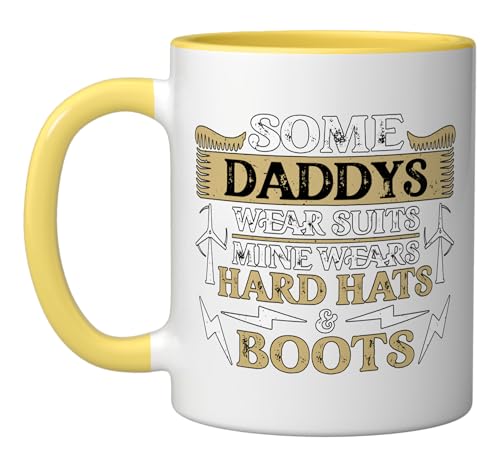 Some Daddys Wear Suits Windmill Operator Wind Turbine Tech Ceramic Mug, Yellow/White
