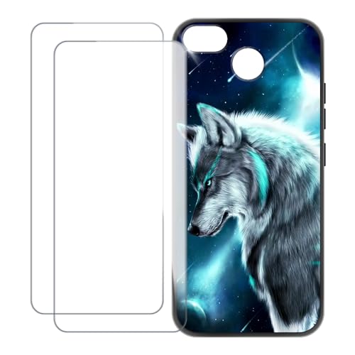 UOGNADGD Kompatibel mit Fairphone 3+ Bunte Personalisierte Hülle mit 2 Glasschutzfolie-Schutzfolien – Stoßfest & Kratzfest (Wolf 3)
